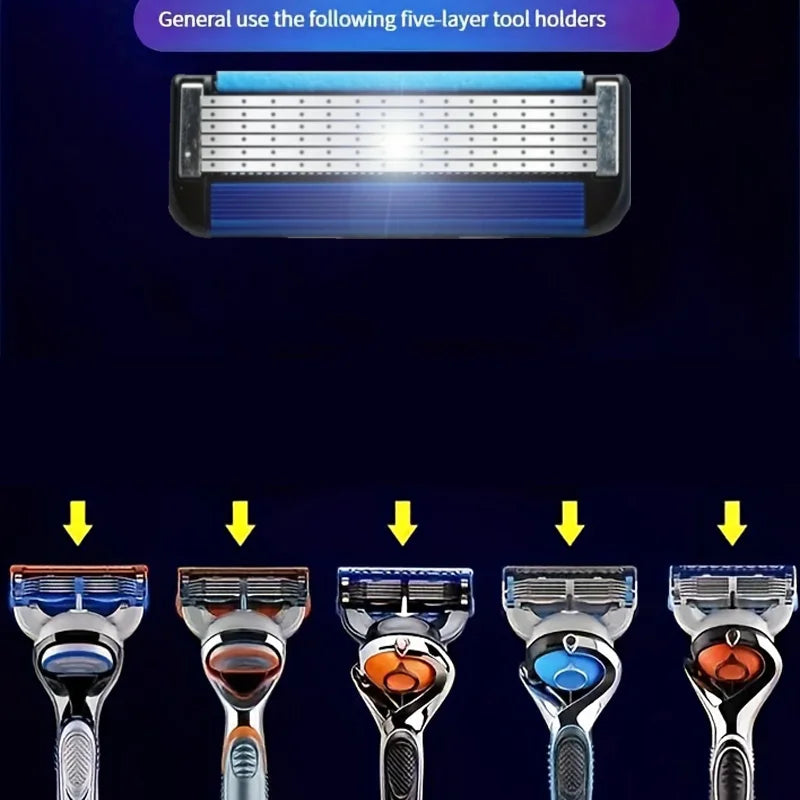 NEW Men's manual razor safety razor 6-layer stainless steel hair removal knife, replaceable razor head, razor tools.