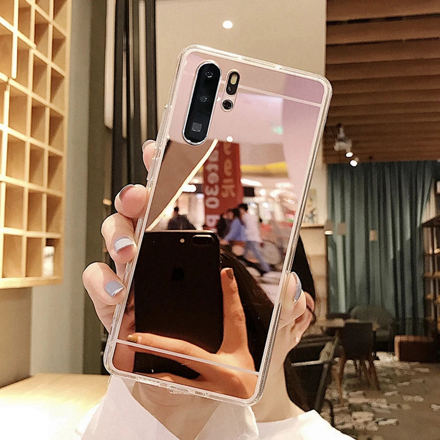 Makeup Mirror Bling Silicone Case For Huawei P30 Lite P40 P50 Pro Mate 50 Nova 7i 9 SE Y70 P Smart 2021 Cover