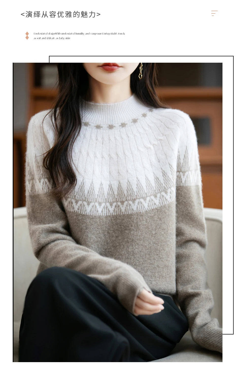 Autumn/Winter New Half High Neck Sweater 100% Wool Knitted Vintage Loose Fit Christmas Red Sweaters Chic Streetwear for Women