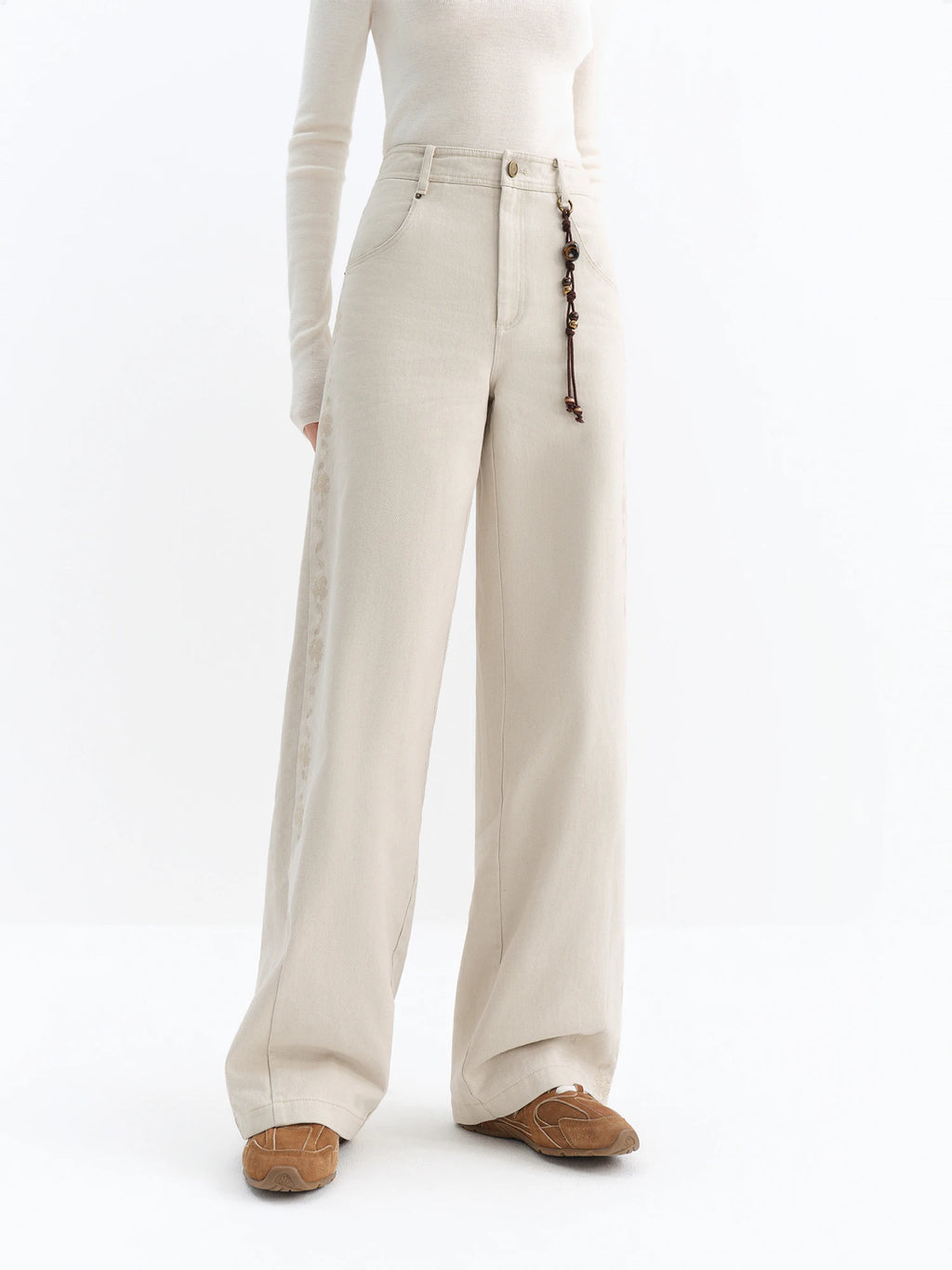 FSLE 2025 Winter Women's Vintage Washed Embroidered Banana Jeans Curved High Waist Wide Leg Trousers Slim Fit Retro Pants