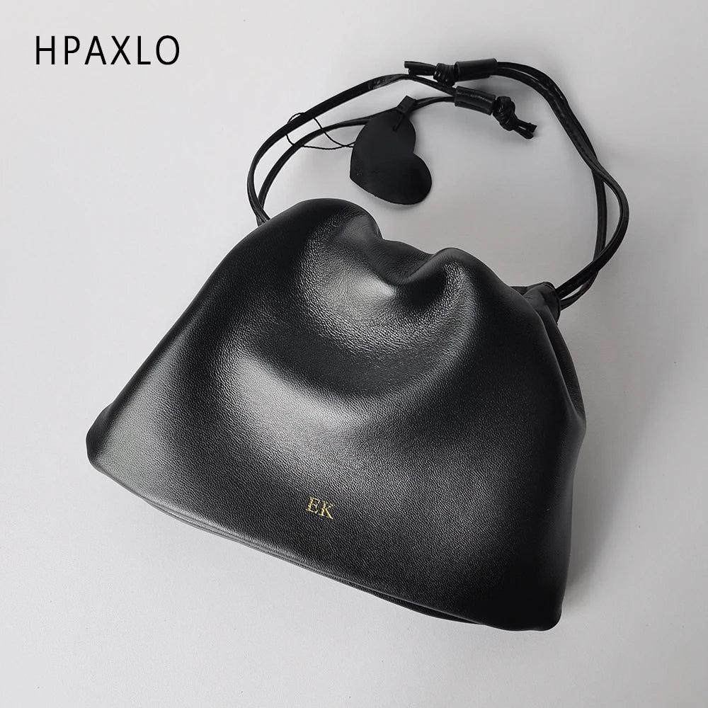 Unique Design Underarm Bag Lamb Leather Cloud Drawstring Shoulder Crossbody Women Mini Handbag Purse Women's Bags Trend New In