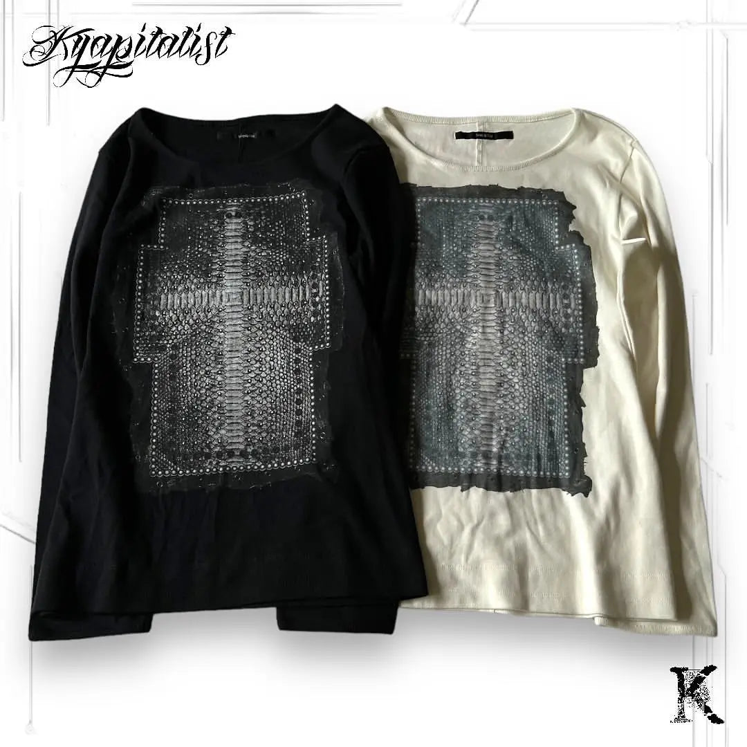 Y2K American Cross Pattern Long Sleeve T-shirt Fashion Round Neck Oversized T-shirt Street Casual Gothic Top