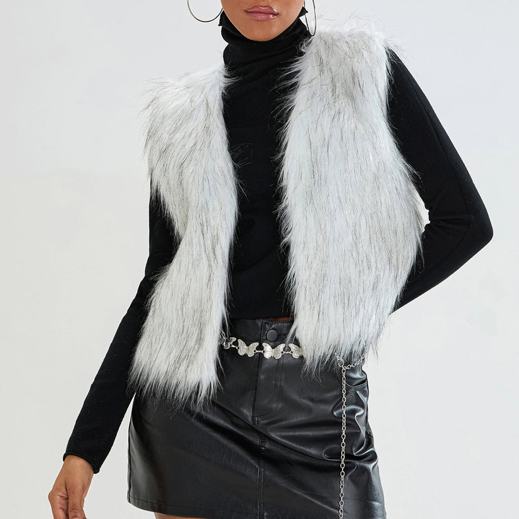Women Gilet Fashion Solid Color Sleeveless Faux Fur Vest Open Front Jackets Vest Solid Outwear