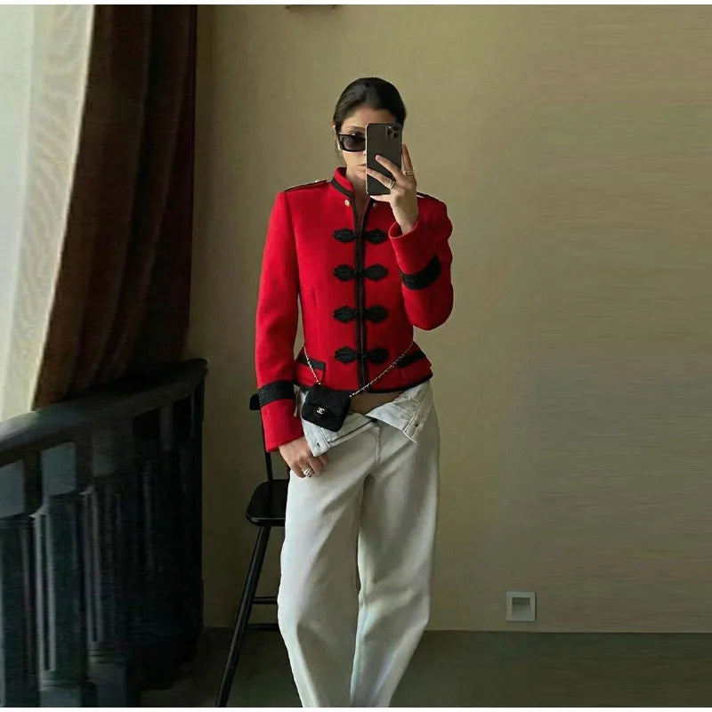 Napoleon Women Jackets Coat Solid Single Breasted Pad Shoulder Loose Outwear 2026 Female Spring New Chic Elegant Coats Jackets