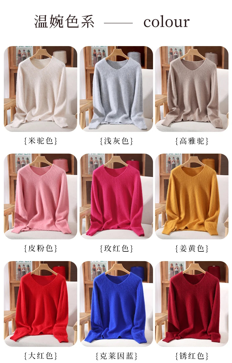 Fall/Winter New Fashion Mink Cashmere Sweater Women's Knitted V-neck Long-Sleeved Slim Bottoming Coat