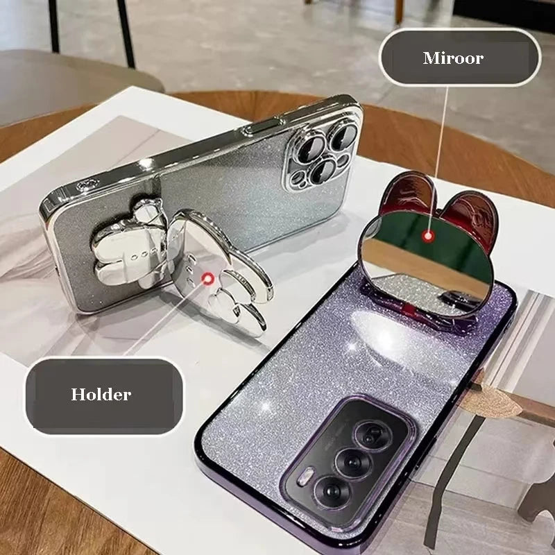 Cute Rabbit Makeup Mirror Stand Case for Magic 7 Lite 6 5 Pro Magic7 Pro Honor X9A/B X9C X7A/B CLuxury Bracelet Protective Case