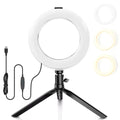 Desk Ring Fill Light 16cm Dimmable LED Ring Light with Tripod Stand Angle Adjustable USB Interface for Video Live Stream Makeup