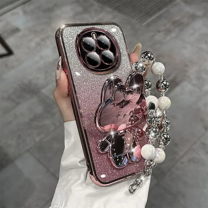Cute Rabbit Makeup Mirror Stand Case for Magic 7 Lite 6 5 Pro Magic7 Pro Honor X9A/B X9C X7A/B CLuxury Bracelet Protective Case