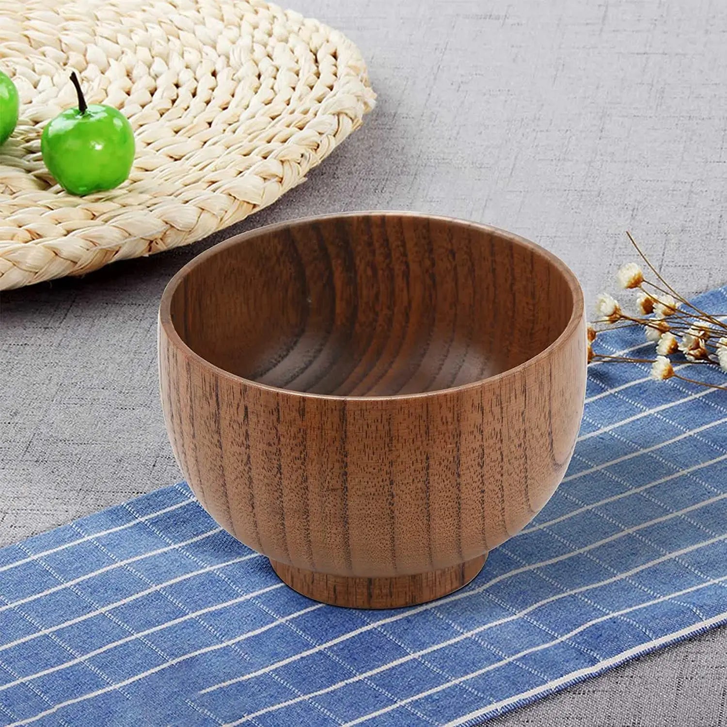 4 Pieces Brown Polished Bamboo Handmade Vintage Bowl and Spoon Set for Party Rice Serving Home Kitchen Tableware CHWB011