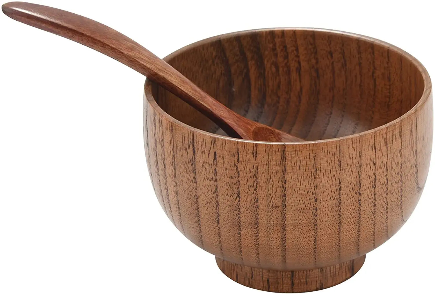 4 Pieces Brown Polished Bamboo Handmade Vintage Bowl and Spoon Set for Party Rice Serving Home Kitchen Tableware CHWB011