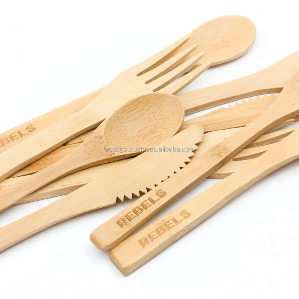 100% Biodegradable Disposable Eco-Friendly Bamboo Cutlery Set-Bamboo Utensils Made in Eco2go Vietnam