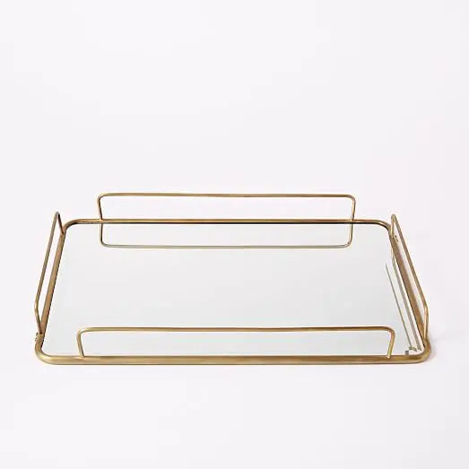 New Design Art Deco Metal Round Tray with Glass Mirror for Weddings Ramadan Diwali-Multi-Functional Serving Tray