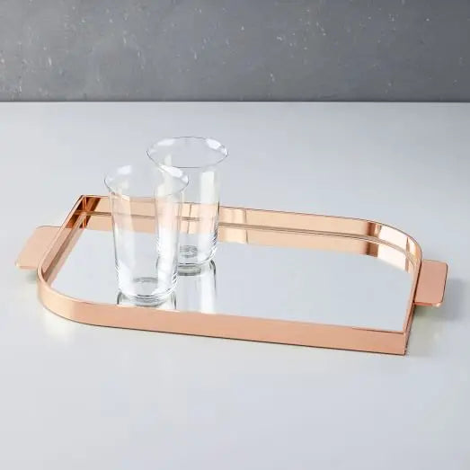 New Design Art Deco Metal Round Tray with Glass Mirror for Weddings Ramadan Diwali-Multi-Functional Serving Tray