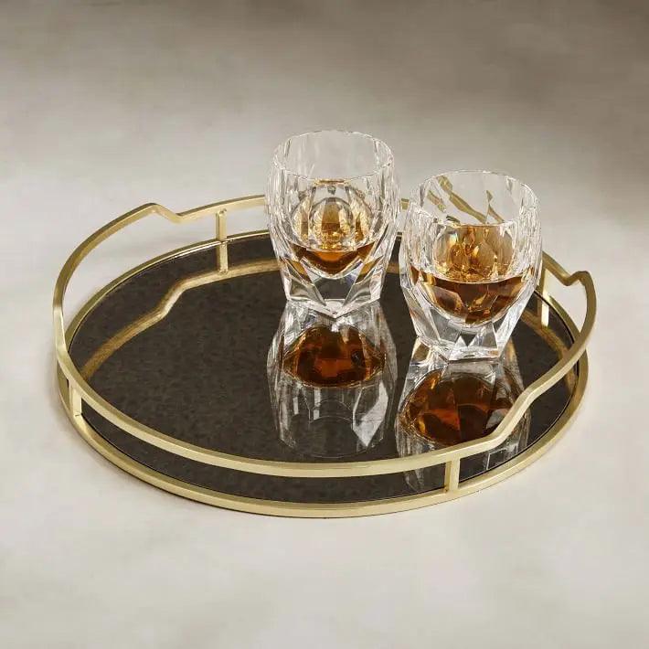 New Design Art Deco Metal Round Tray with Glass Mirror for Weddings Ramadan Diwali-Multi-Functional Serving Tray