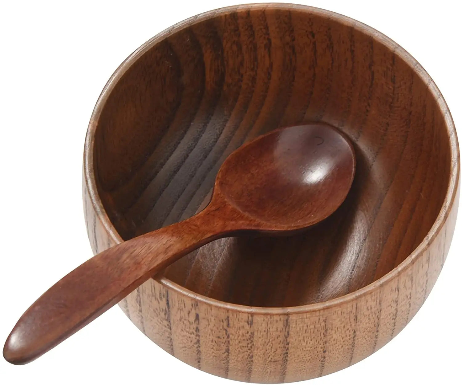 4 Pieces Brown Polished Bamboo Handmade Vintage Bowl and Spoon Set for Party Rice Serving Home Kitchen Tableware CHWB011